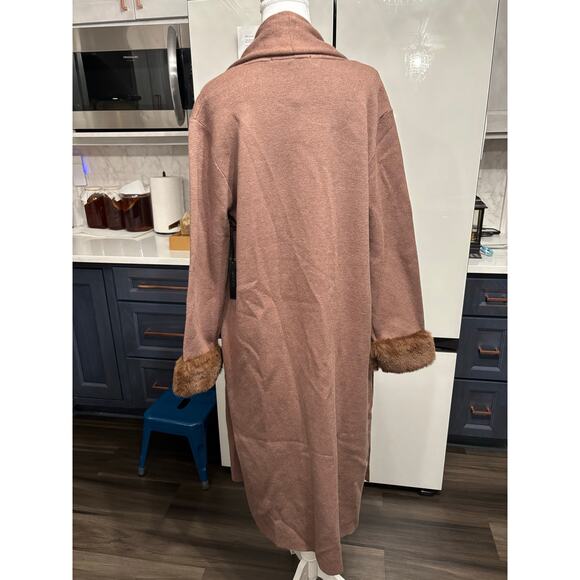 NWT Max sport open front knit sweater duster cardigan, mocha faux fur glam sz L - Picture 4 of 11